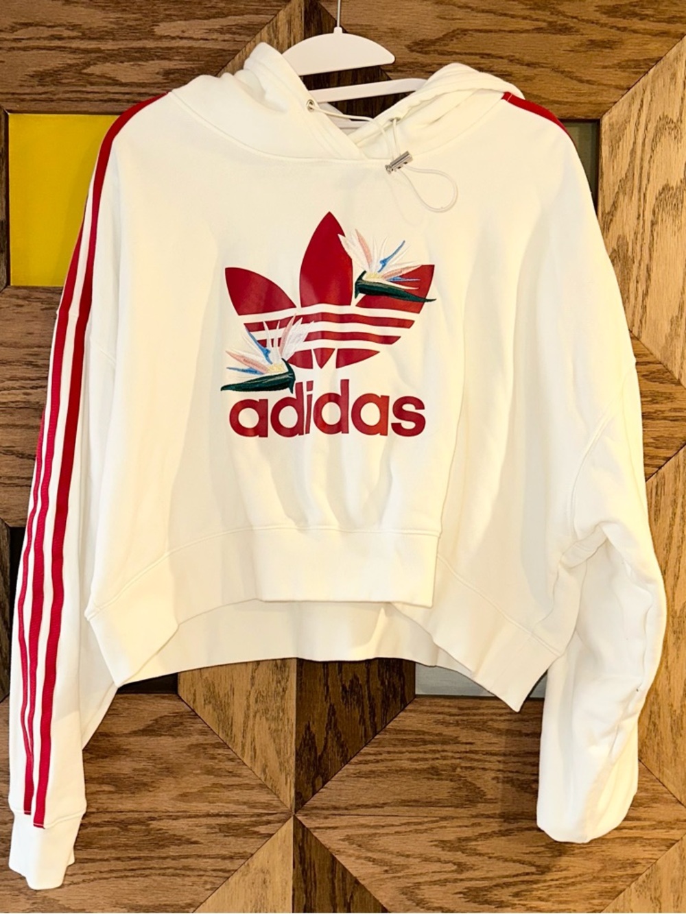 Adidas Originals x Thebe Magugu Cream Cropped Hoodie Embroidered Pullover Sz XL - Picture 4 of 11